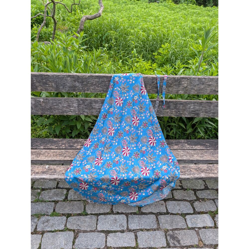 Handmade Indonesian Silk Wrap Skirt Sarong Batik Style Blue Floral
